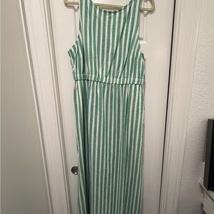 Green and White Striped Midi Dress